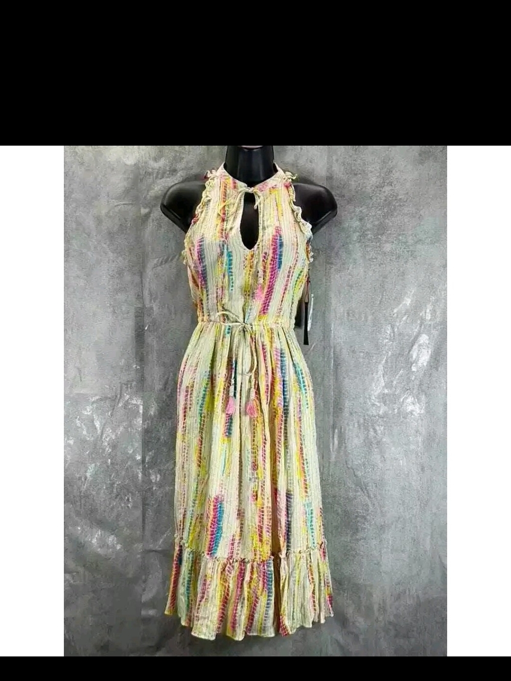 Black Tape brand Multi-Color Tie-Waist Sleeveless  Midi Dress
